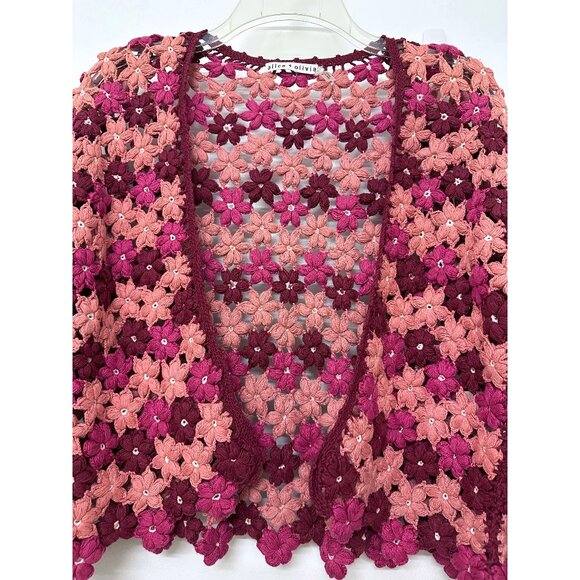 Alice + Olivia Anderson Crochet Cropped Cardigan Sweater Pink Flower Floral M - Picture 4 of 14